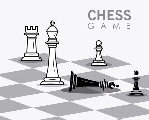 Group of chess pieces set in board and lettering Illustrazione stock