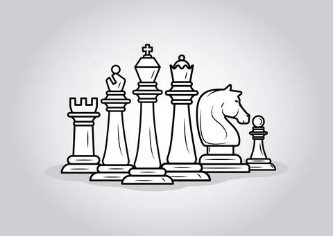 Group of chess pieces set line style icons Stock Illustration