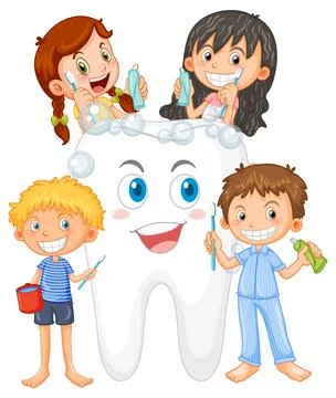 Group of children cleaning teeth Stock Illustration