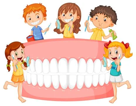 Group of children cleaning teeth Stock Illustration