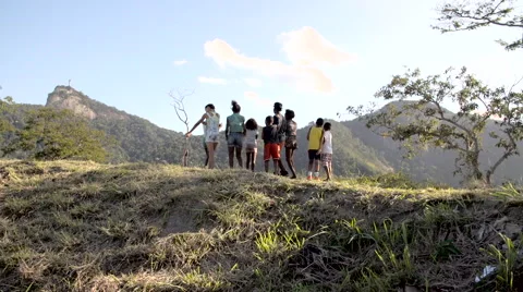 Group of children dancing on the hill Video stock 61292498