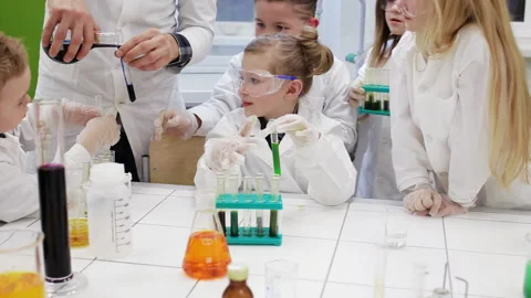 Group of children making science experiments. Education. Stock Footage 86680919