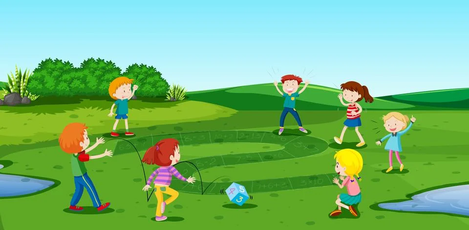 A group of children playing math game Stock Illustration