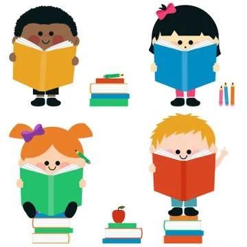 Group of children reading books. Vector illustration Stock Illustration