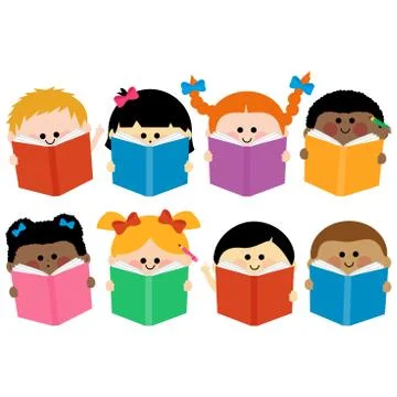 Group of children reading books. Vector illustration Stock Illustration