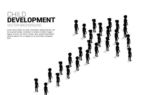 Group of children standing together shape arrow. concept for children and fut Stock Illustration