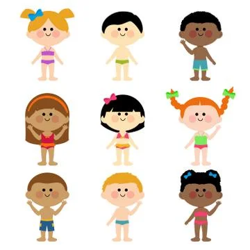 Group of children in swimsuits. Vector illustration Stock Illustration