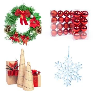 Group of Christmas objects isolated on white background Foto stock