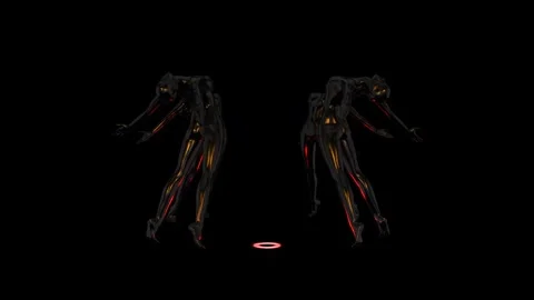 Group of Chrome Humanoid Figures Swaying in Dark Space Vídeo Stock 346780791