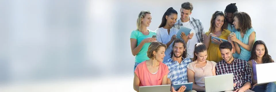 Group class of Students in front of blurred background Stock Photos