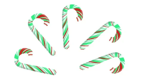 Group of classic striped candy canes jump and dance on a white background. Stock Footage 320954605