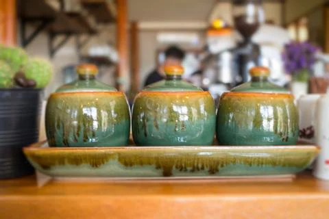 Group Of Clay Ceramic Cups Stock Photos