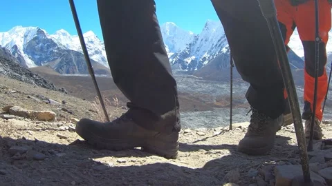 Group of climbers summit, view on the Himalayas peaks Stock Footage 346241861