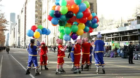 Group of clowns in Macy's parade Stock Footage 10561022