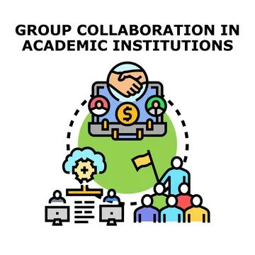 Group collaboration in academic institution studying and working Stock Illustration