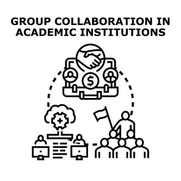 Group collaboration in academic institution studying and working Stock Illustration