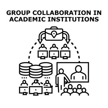 Group collaboration in academic institutions concept vector Stock Illustration