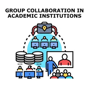 Group collaboration in academic institutions concept vector Stock Illustration