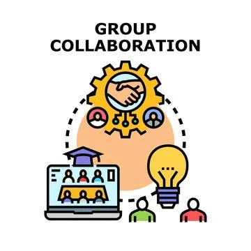 Group collaboration concept illustrating teamwork and online learning Stock Illustration