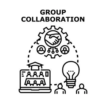Group collaboration concept illustrating teamwork and online learning Stock Illustration
