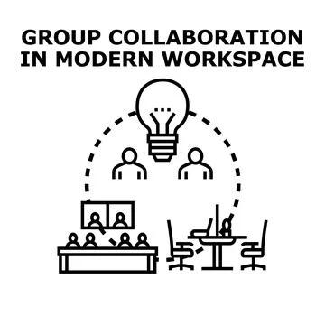 Group collaboration producing ideas in modern workspace Stock Illustration