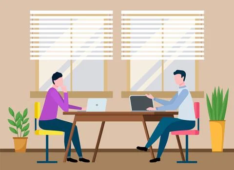 A group of colleagues sitting at a table in office space, talking about new Illustrazione stock
