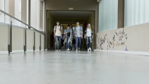 Group of college students walking in corridor Stock Footage 106344052