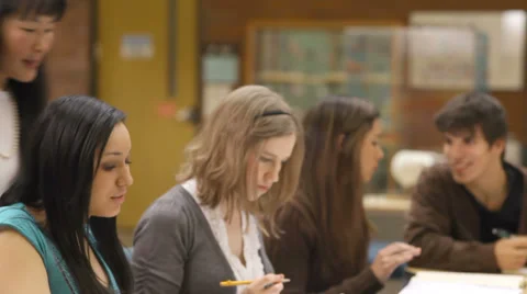 A group of college students work together to finish an assignment Stock Footage 33878048