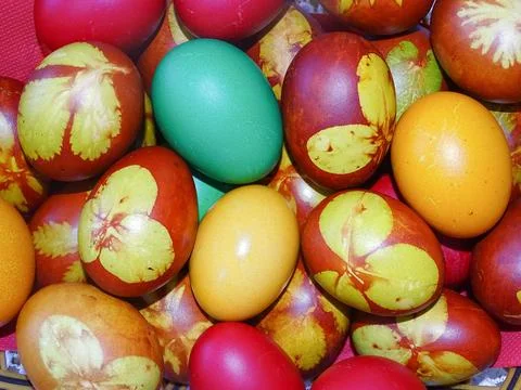 Group of colored Easter eggs. In Maramures, Romania Photos