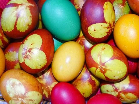Group of colored Easter eggs. In Maramures, Romania Fotos Stock