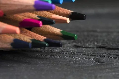 A group of colored pencils on the table Stock Photos