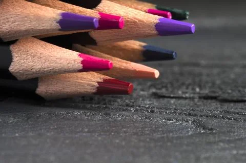 A group of colored pencils on the table Stock Photos