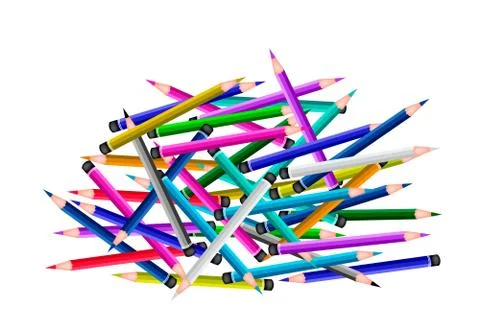 A Group of Colored Pencils on White Background Stock Illustration