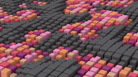 Group of colorful cubes, close-up. Abstract illustration, 3d render. Stock Illustration