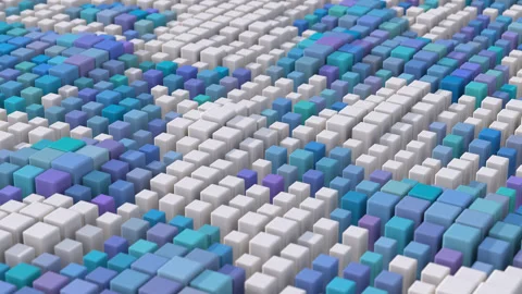 Group of colorful cubes morphing, close-up. Abstract animation, 3d render. Stock Footage 247500331