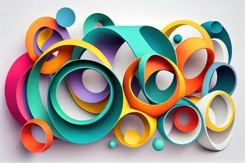 A group of colorful objects are stacked together on a white surface with a .. Stock Illustration
