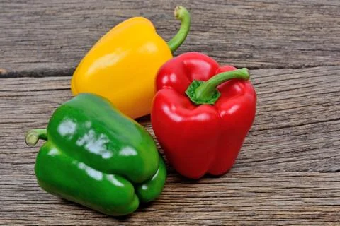 Group of colorful pepper on table Stock Photos