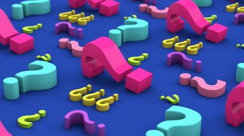 Group of colorful question marks. Abstract illustration, 3d render. Stock Illustration