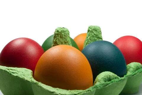 Group of Coloured Easter eggs in the Egg Carrier Foto stock