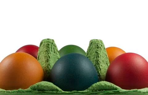 Group of Coloured Easter eggs in the Egg Carrier Stock Photos