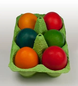 Group of Coloured Easter eggs in the Egg Carrier Stock-Fotos