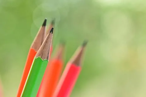 Group of colourful sharp pencil on blur green nature background with bokeh 写真素材