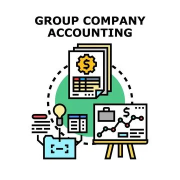 Group company accounting process identifying financial data Stock Illustration