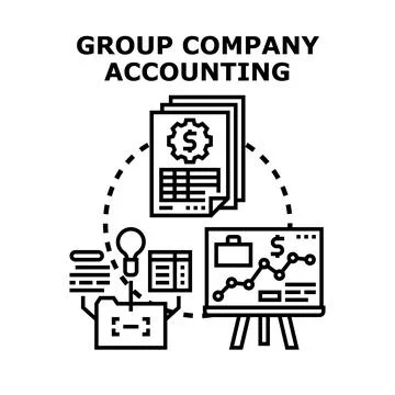 Group company accounting process identifying financial data Stock Illustration
