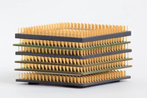 Group of computer chips isolated on a white background. Stock Photos