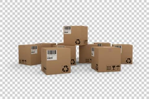 Group of computer generated brown cardboard boxes Stock Illustration