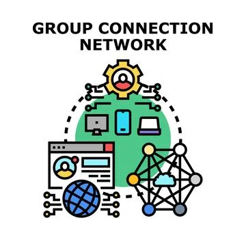Group connection network linking devices and digital users Stock Illustration