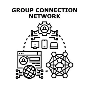 Group connection network linking devices and digital users Stock Illustration