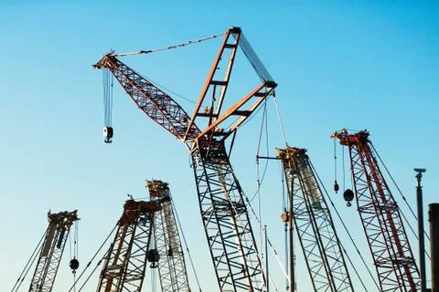 Group of construction cranes 写真素材