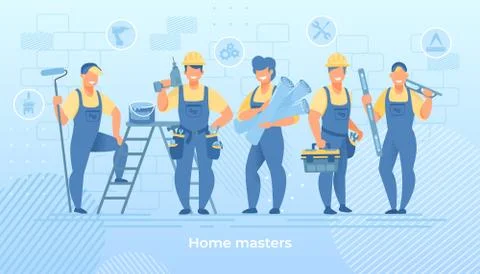 Group of Construction Engineers in Robe with Tools Stock Illustration